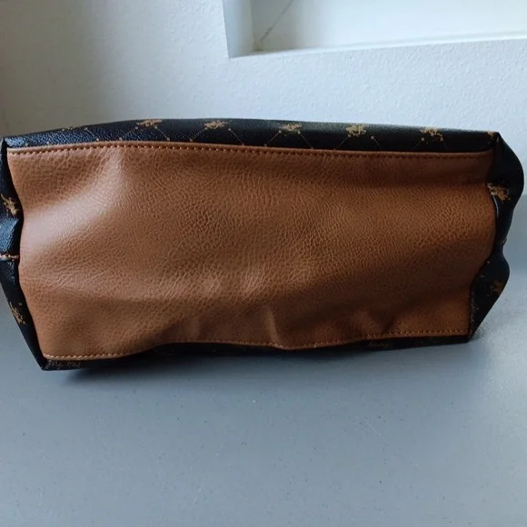 Beverly Hills Polo Crossbody Handbag‎ Brown Tan Faux Leather Preppy Countryside - Picture 8 of 15